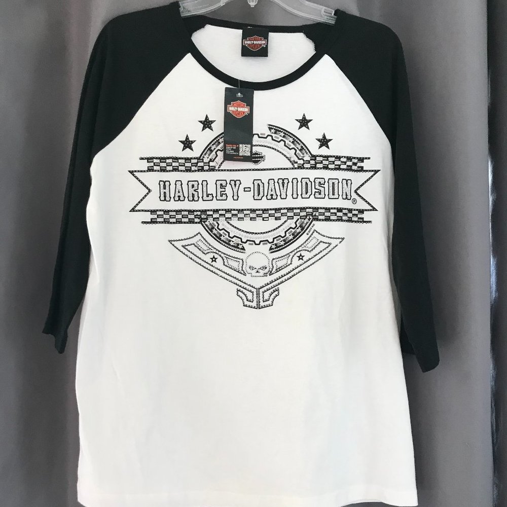 Harley-Davidson Women's Bling Thunder Dome 3/4 Raglan Sleeve Scoop Neck Top
